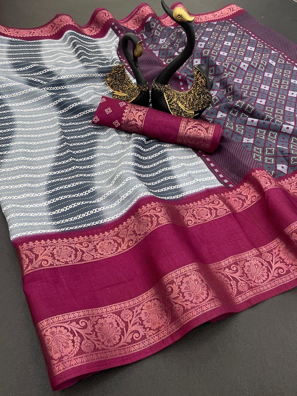 LC 111 Pure Dola Silk Jacquard Border Designer Saree Exporters In India
